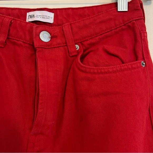 Zara Red Straight Leg Women Jeans Pants 6 Button Fly Casual Streetwear Holiday - Picture 8 of 16